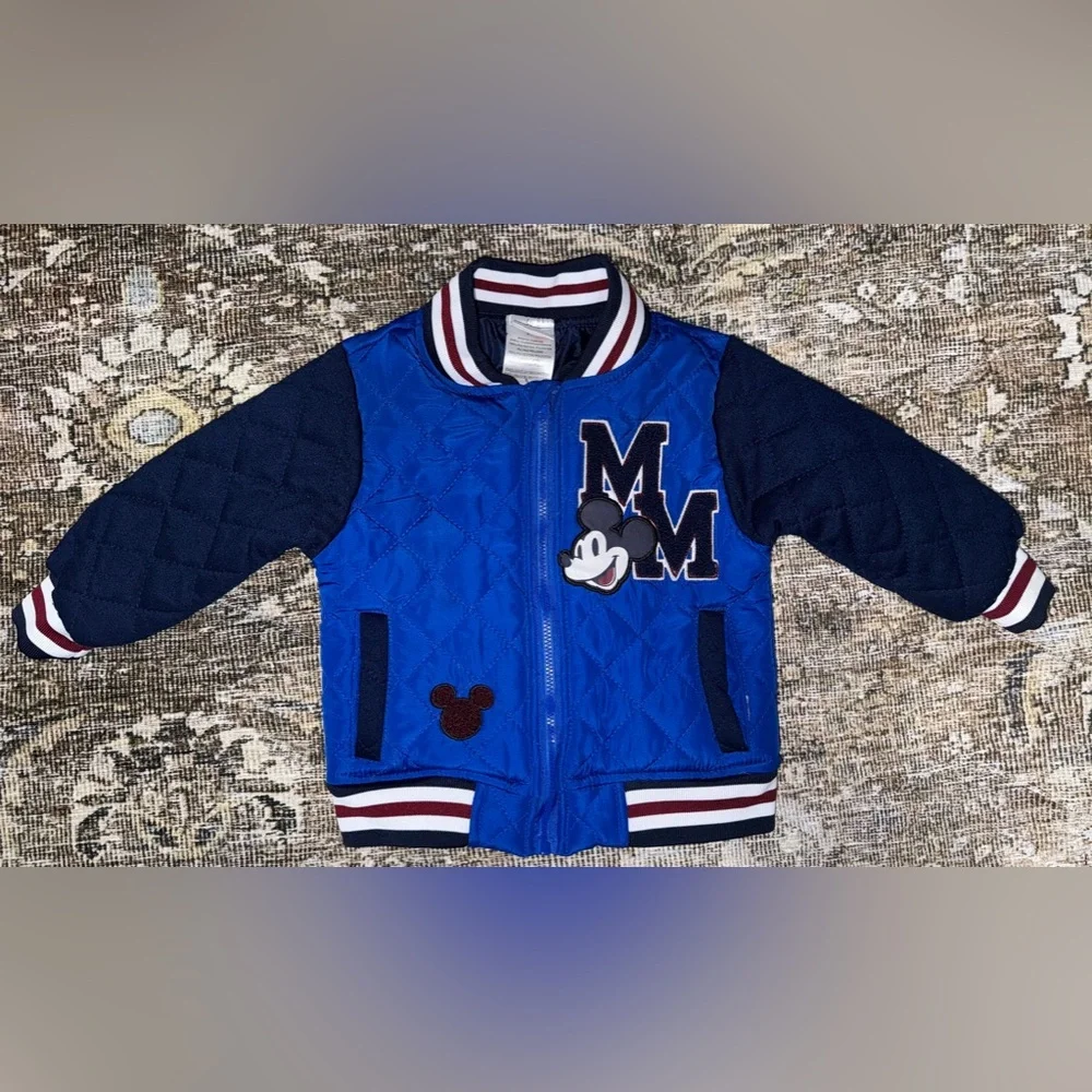 WALT DISNEY MICKEY MOUSE‎ EMBROIDERED VARSITY JACKET QUILTED PUFFER COAT SIZE 2T